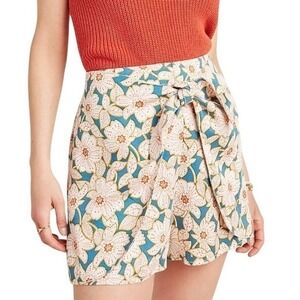 Anthropologie Floral Tie Front Wrap Skort  Botanical Print Size M